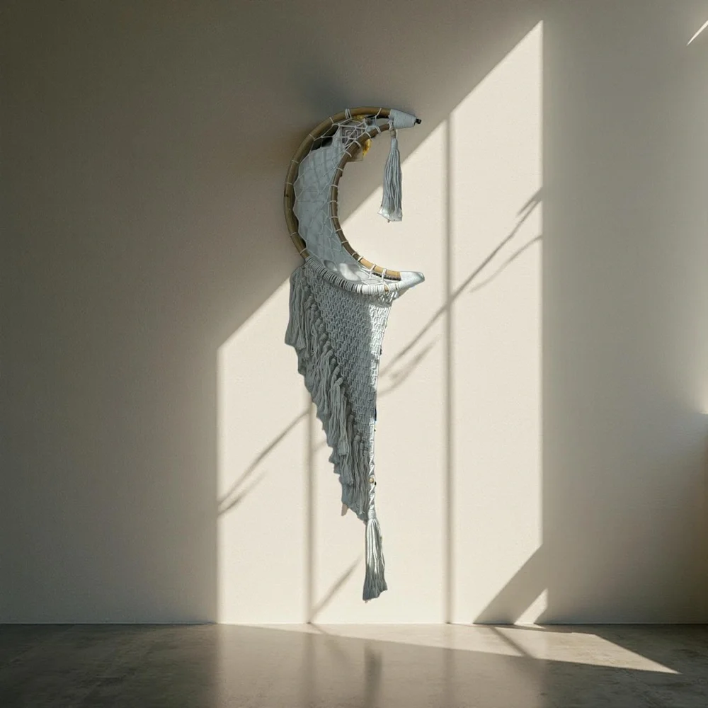 Crescent Moon Dream-Catcher Macramé Hanging Wall Tapestry
